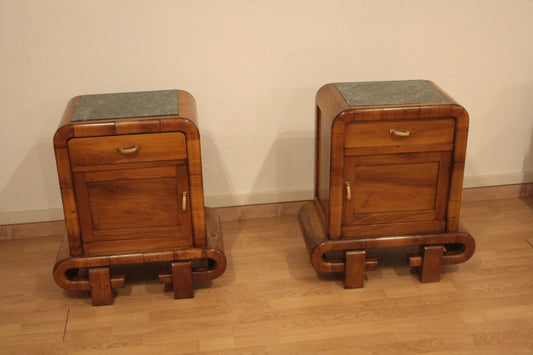 Coppia di comodini in noce art decò anni 50 stile mid century modern italiano da dario raia antiquariato