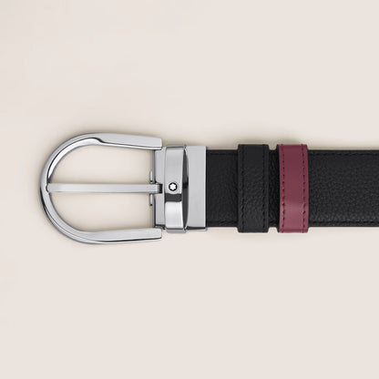 Montblanc cintura reversibile 35 mm pelle nera grana/cassis con fibbia a ferro di cavallo 199665