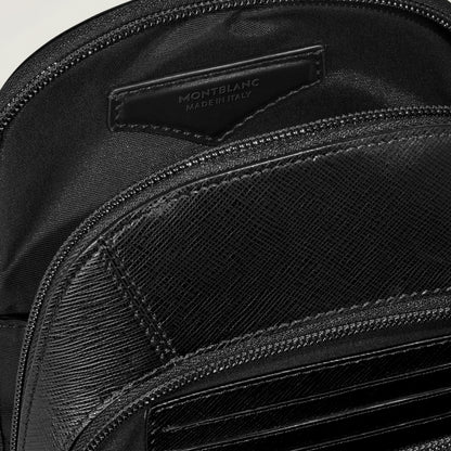 Montblanc tracolla sartorial nero con goffratura saffiano nera in pelle testurizzata e cuciture precise