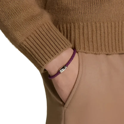 Bracciale montblanc pelle meisterstück cassis misure s in pelle intrecciata viola con chiusura in acciaio silver