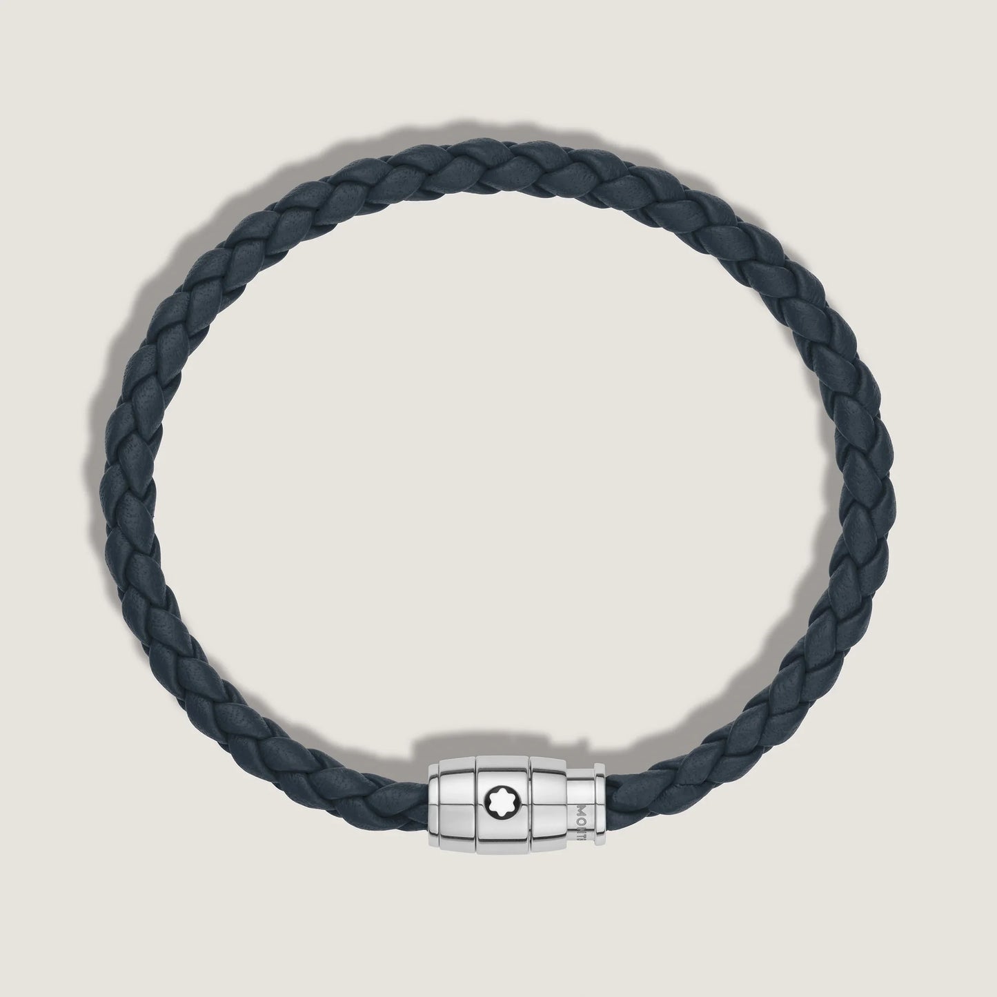 Bracciale montblanc blu avio in pelle intrecciata con chiusura magnetica in acciaio pregiato lucido impreziosito montblanc