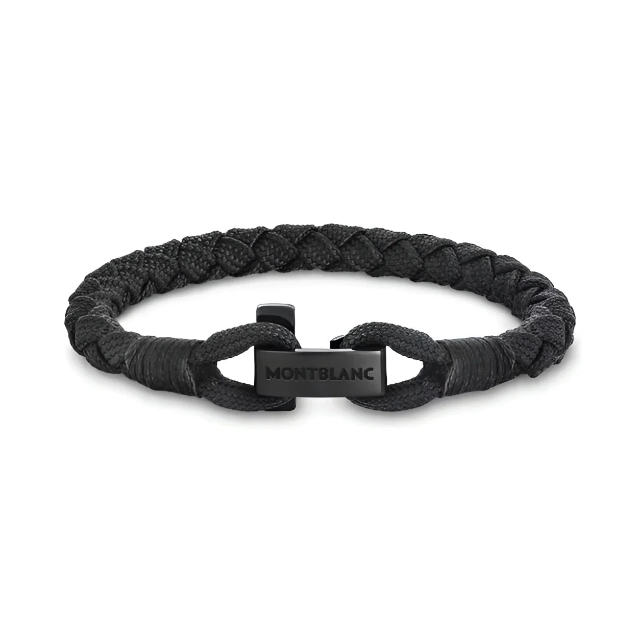 Montblanc bracciale montblanc nero in pelle intrecciata con chiusura a t in metallo opaco inciso montblanc misura m
