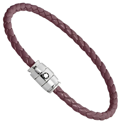 Bracciale montblanc in pelle meisterstück cassis burgundy intrecciata con chiusura magnetica in acciaio argento
