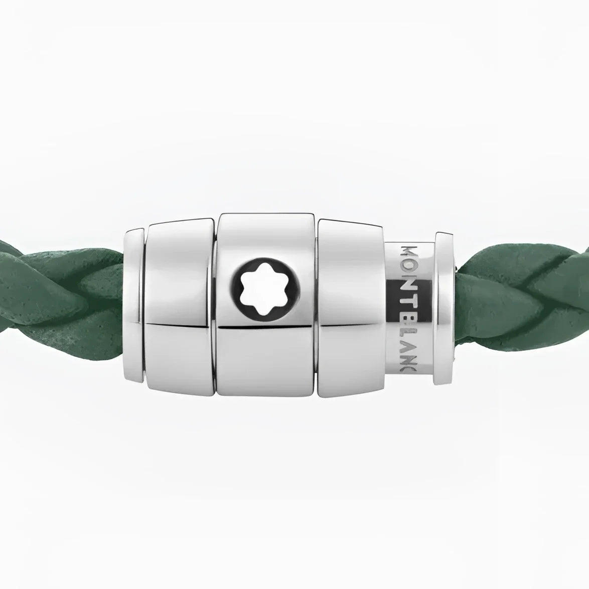 Bracciale montblanc unisce pelle peltro verde con chiusura magnetica argento e logo stella montblanc elegante