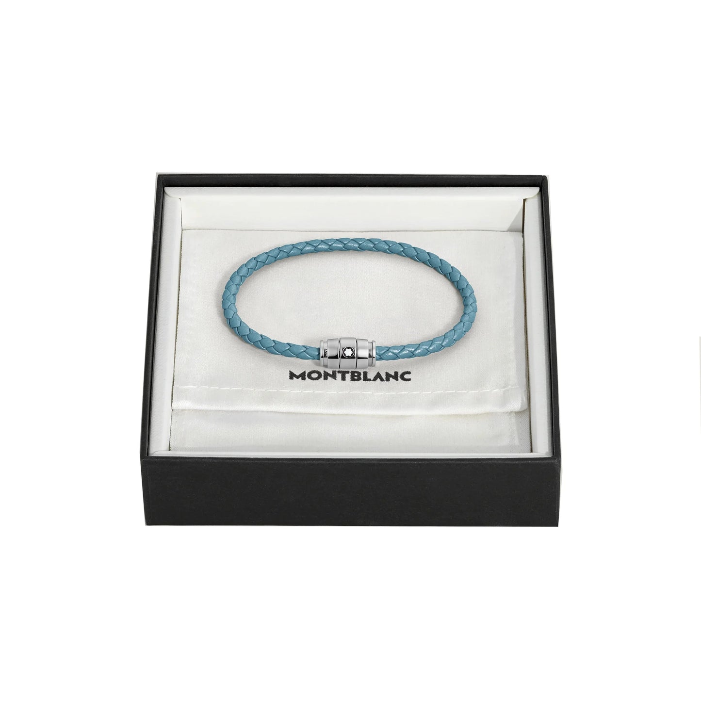 Bracciale montblanc pelle meisterstück blu fumè intrecciato in pelle con chiusura in acciaio in scatola regalo