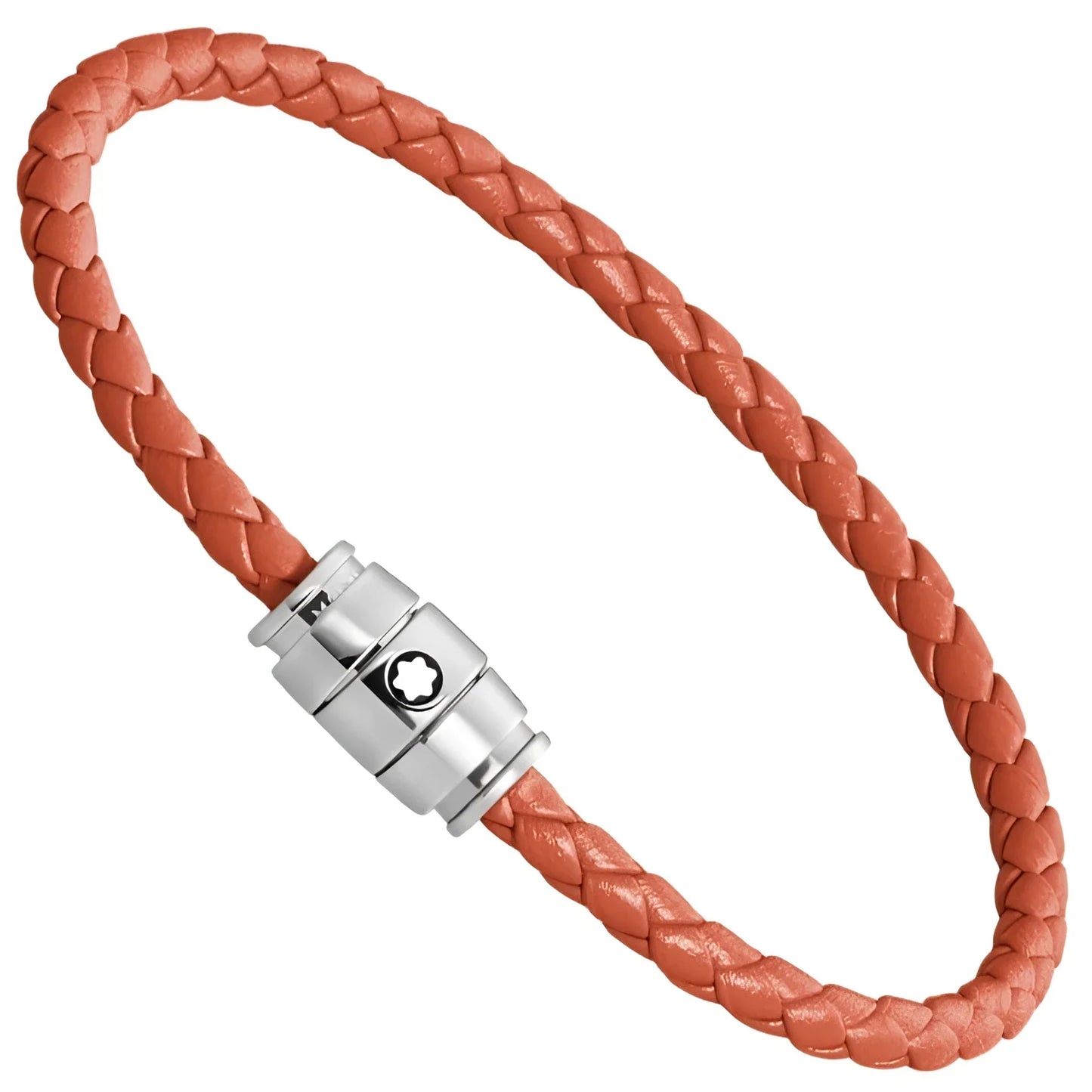 Bracciale montblanc in pelle meisterstück cayenne arancione ruggine con chiusura magnetica in acciaio lucido argento