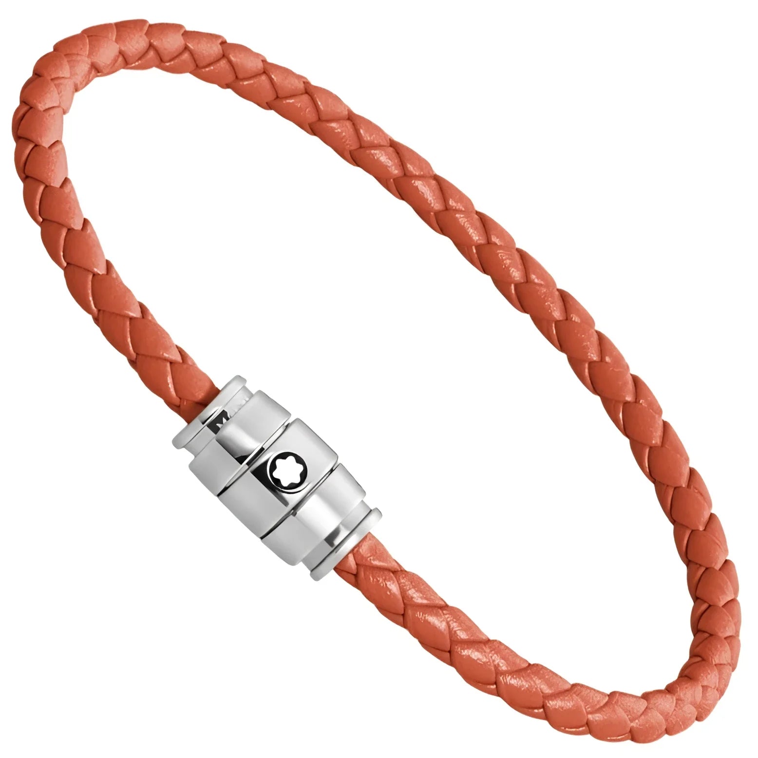 Bracciale montblanc in pelle meisterstück cayenne arancione ruggine con chiusura magnetica in acciaio lucido argento