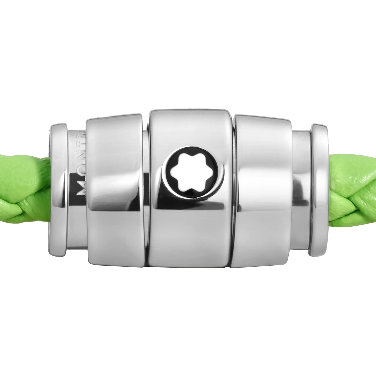 Chiusura in metallo argentato con stella a sei punte su corda intrecciata verde in pelle meisterstück lime montblanc