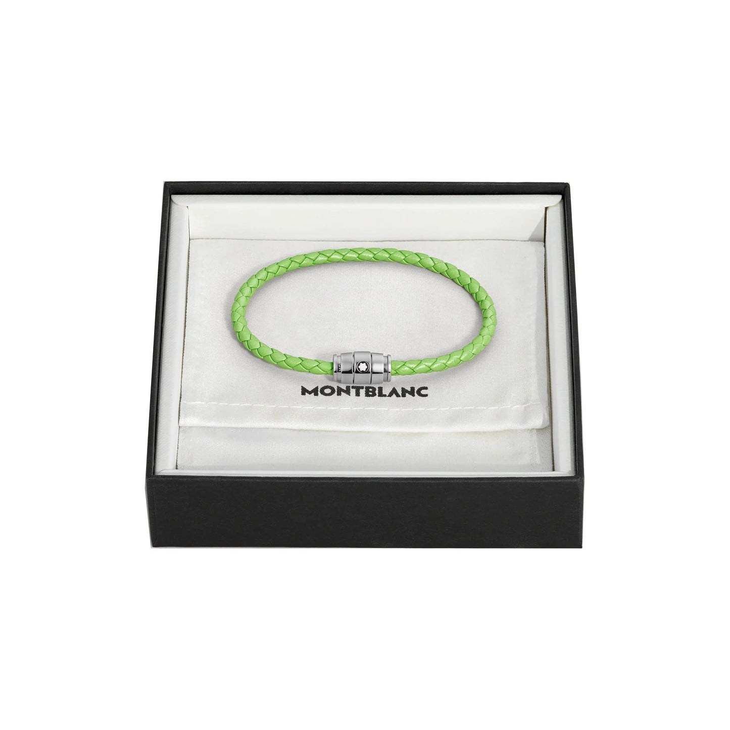 Bracciale montblanc in pelle meisterstück lime intrecciata verde lime con chiusura argento in confezione regalo elegante