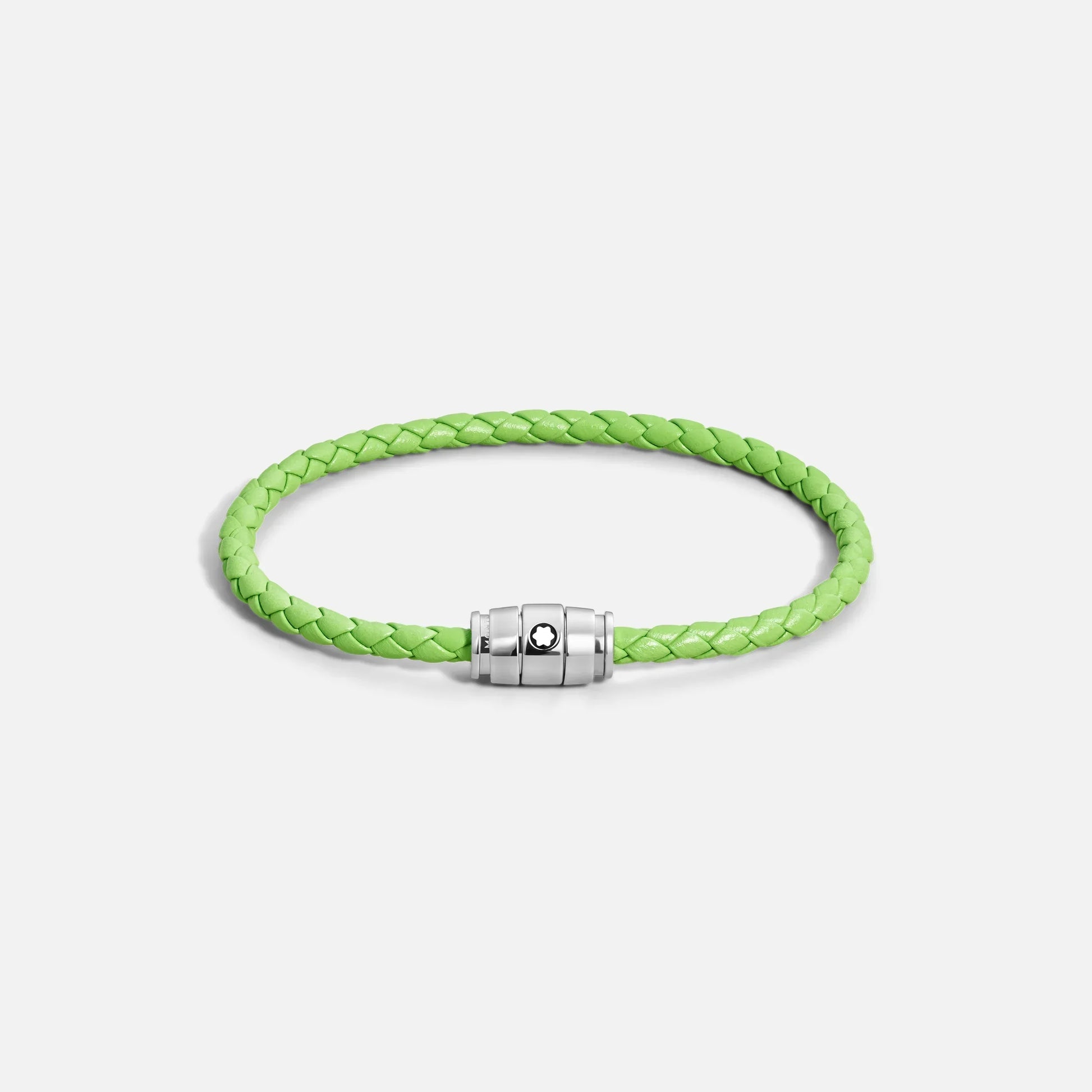Montblanc bracciale in pelle meisterstück lime verde lime intrecciata con chiusura magnetica in acciaio e logo Montblanc
