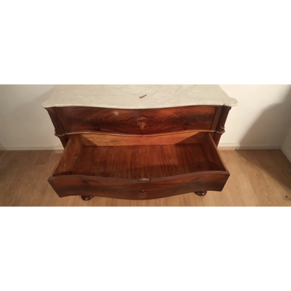 Letto in legno con piano in marmo bianco Carrara stile Luigi Filippo, XIX secolo