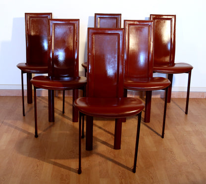Set di 6 sedie Lara, Giorgio Cattelan per Cattelan Italia, pelle bordeaux