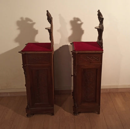 Coppia di comodini in noce intagliata antica cassettiera italiana noce set xix secolo