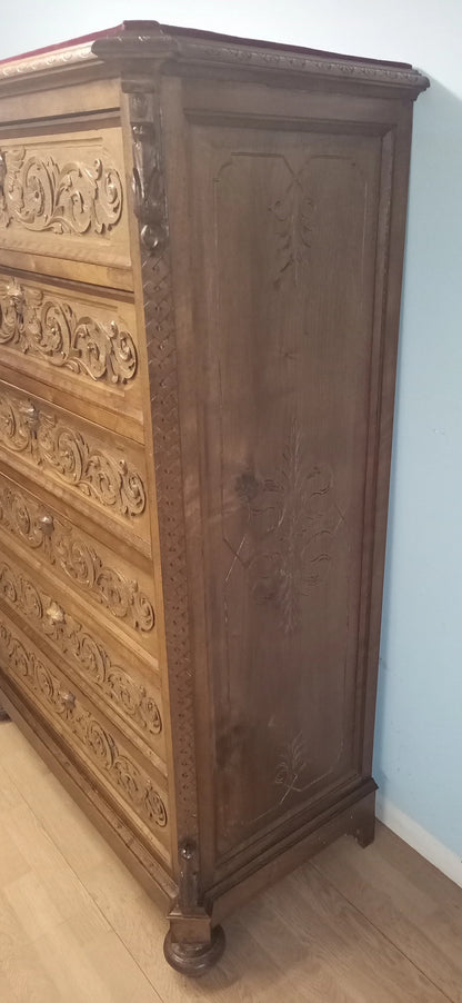 Ornata cassettiera italiana noce set di 3 con cassetti decorativi e piedi curvi del xix secolo in noce