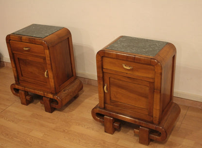 Coppia di comodini in noce art decò anni 50 di dario raia antiquariato in stile mid century modern italiano