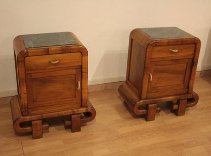 Coppia di comodini in noce art decò anni 50 mid century modern ideali per arredare con stile dario raia antiquariato