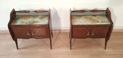 Pair di comodini in palissandro anni 50 con piano in marmo design mid-century modern italiano per la camera da letto