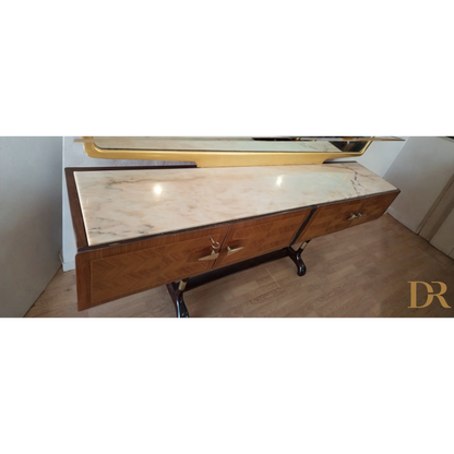 Console table con top in marmo e gambe metalliche, mobile bar consolle Vittorio Dassi