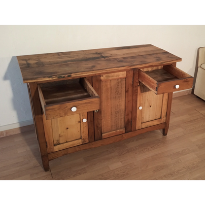 Credenza bassa pino rustica con due porte e cassetto, Sud Italia, fine XIX secolo