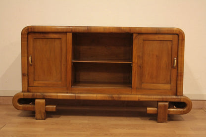 Toeletta in noce con ante scorrevoli art decò anni 50 stile mid century modern italiano di antiquariato vintage