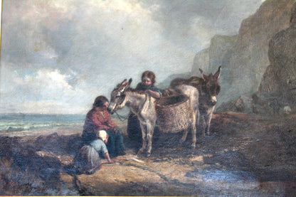 Brown donkey with white markings on rocky terrain near cliff in joseph paul pettitt george young the mussel gatherers south coast gatherers