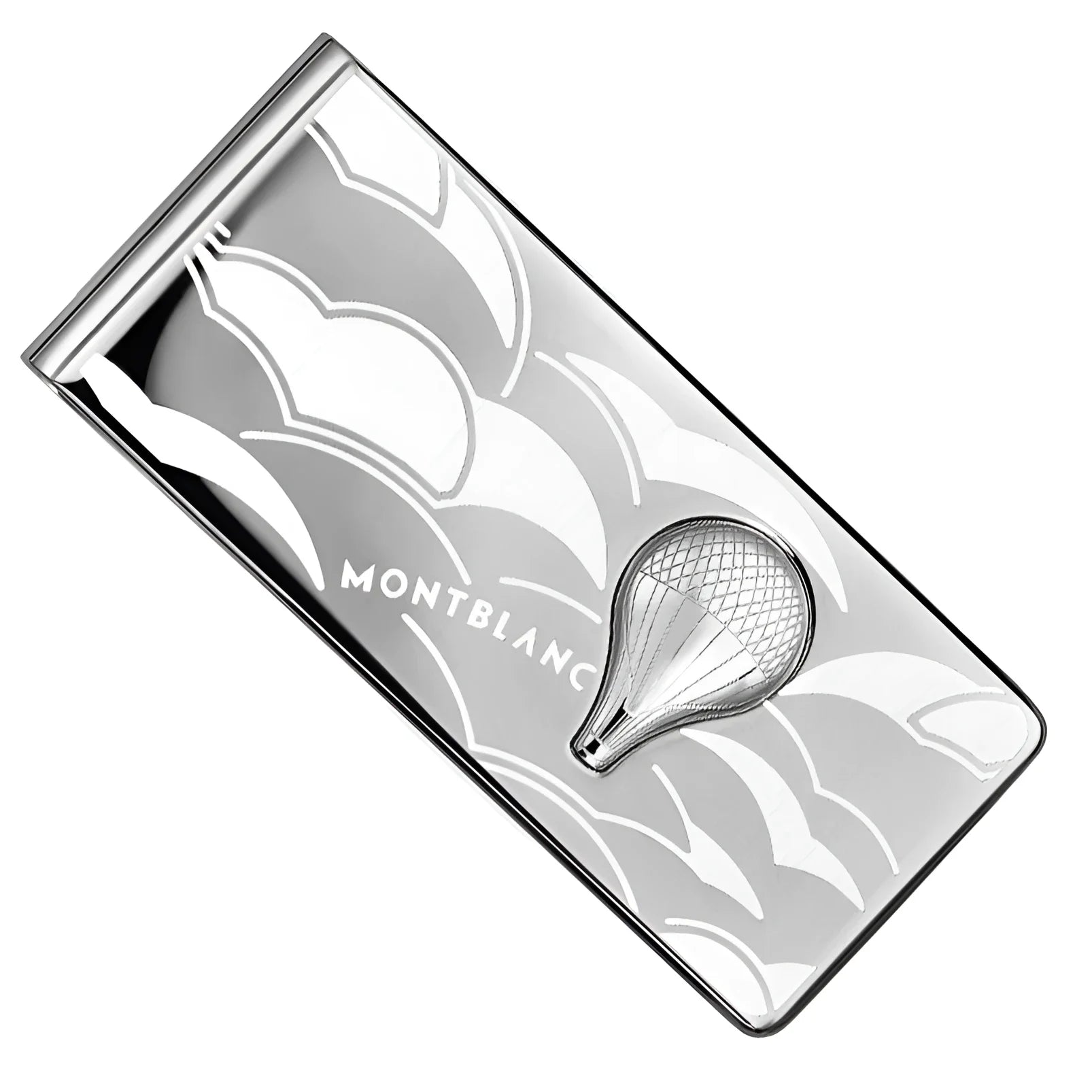 Fermasoldi montblanc meisterstück silver con incisione mongolfiera e finitura metallica ispirato a around the world