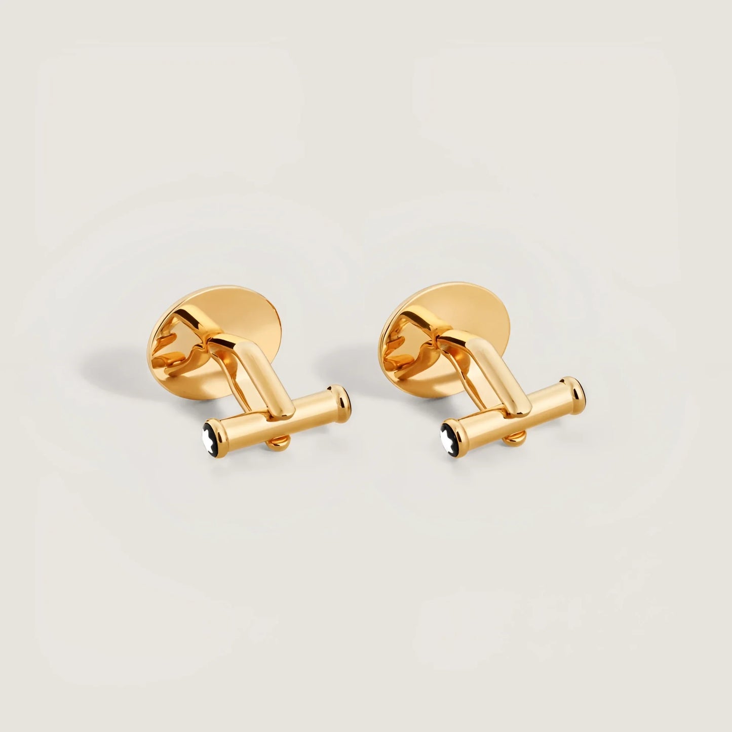 Cufflinks montblanc gemelli ovali in acciaio con finitura pvd color oro giallo e dettagli smaltati nero su bianco