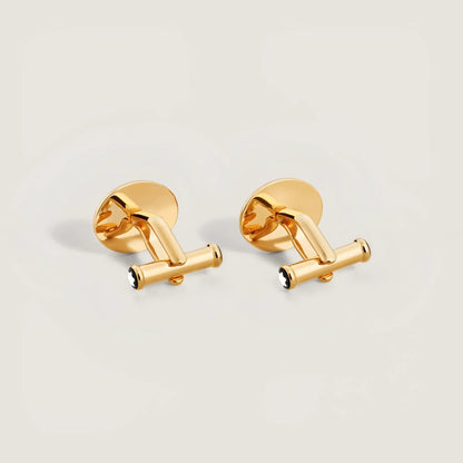 Cufflinks montblanc gemelli ovali in acciaio con finitura pvd color oro giallo e dettagli smaltati nero su bianco