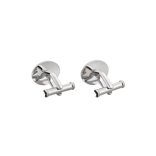 Montblanc gemelli ovali in acciaio con design t-bar lucido e gemelli meisterstück con backplate circolare