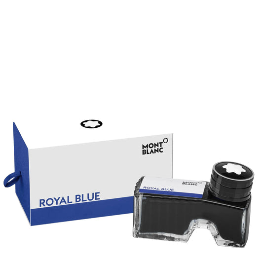 Boccetta dinchiostro montblanc 60ml royal blue con tappo nero e corpo in vetro trasparente per raffinatezza classica