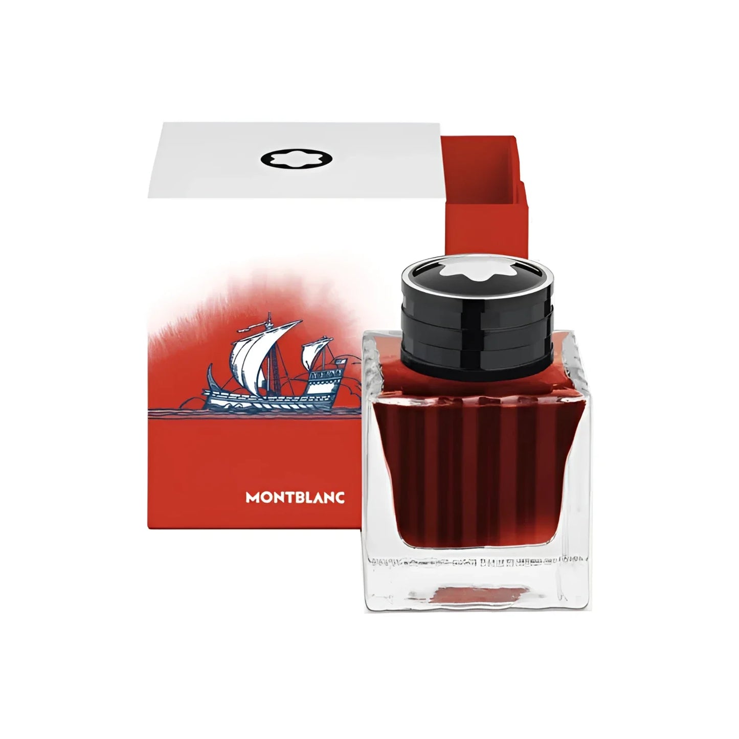 Boccetta dinchiostro montblanc meisterstück x olympic heritage paris 1924 rosso 50ml in vetro trasparente con tappo nero