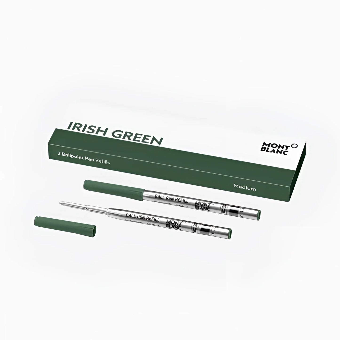 Montblanc refill per penna a sfera medium irish green con barra metallica argento e cappuccio verde scuro design casa