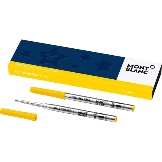 Montblanc refill per penna a sfera giallo con corpo metallico argento in confezione blu e gialla characters walt disney
