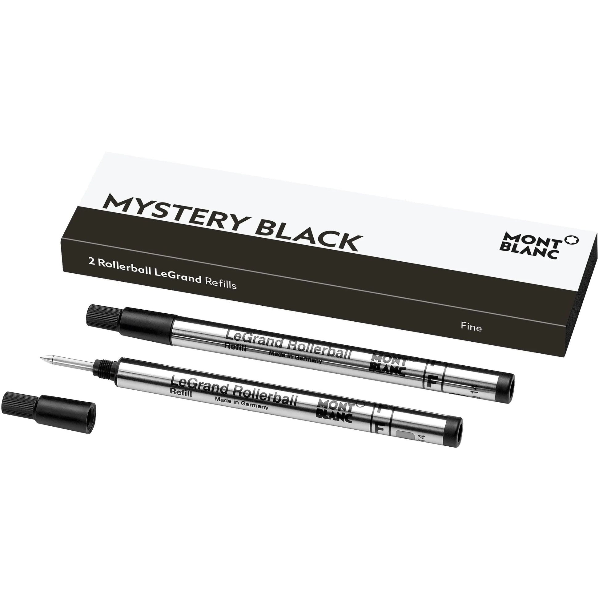 Montblanc 2 refill per roller legrand mystery black nero 128224 con barretta argento e cappuccio nero fine point