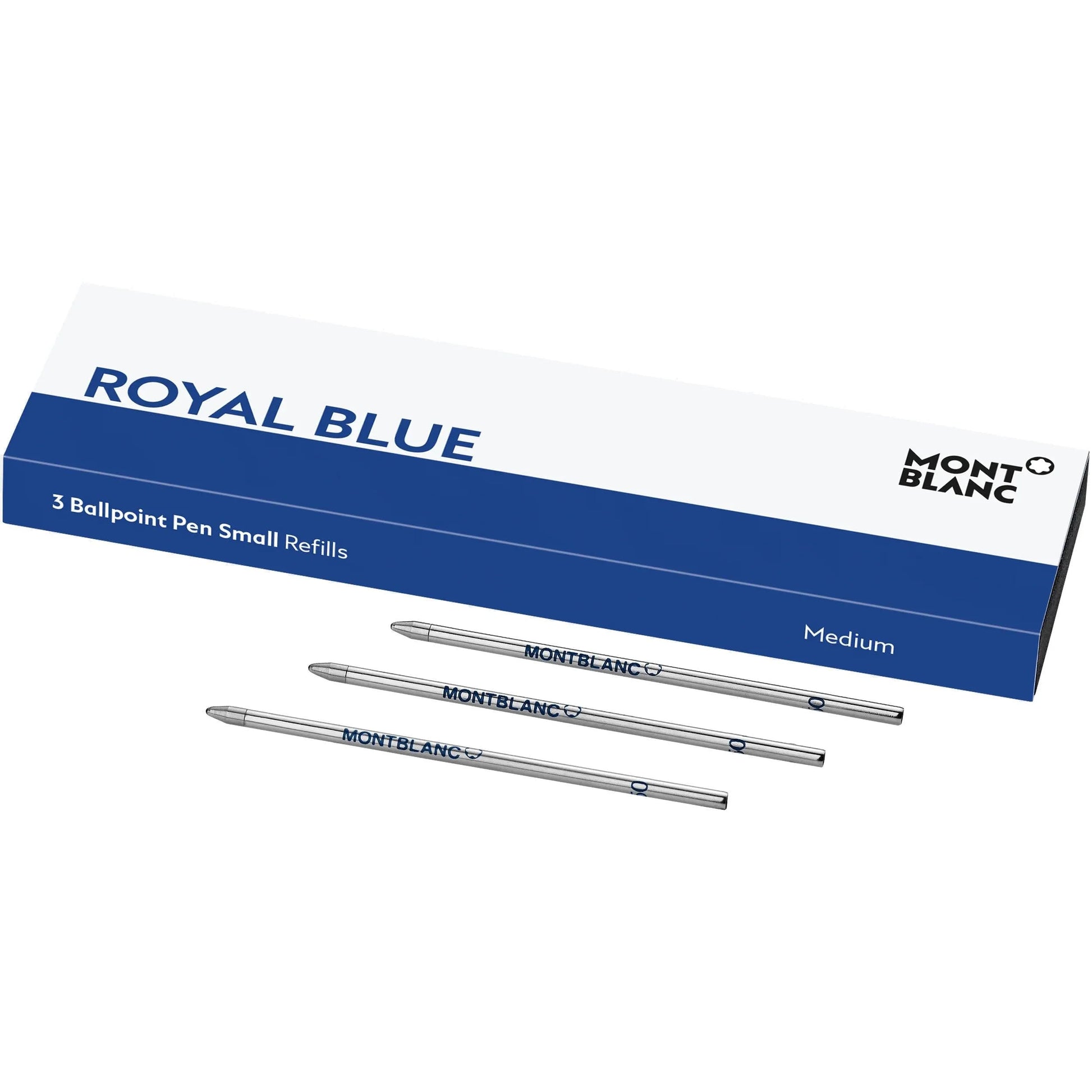 Montblanc 3 refill piccoli per penna a sfera royal blue in finitura metallica argento elegante medium