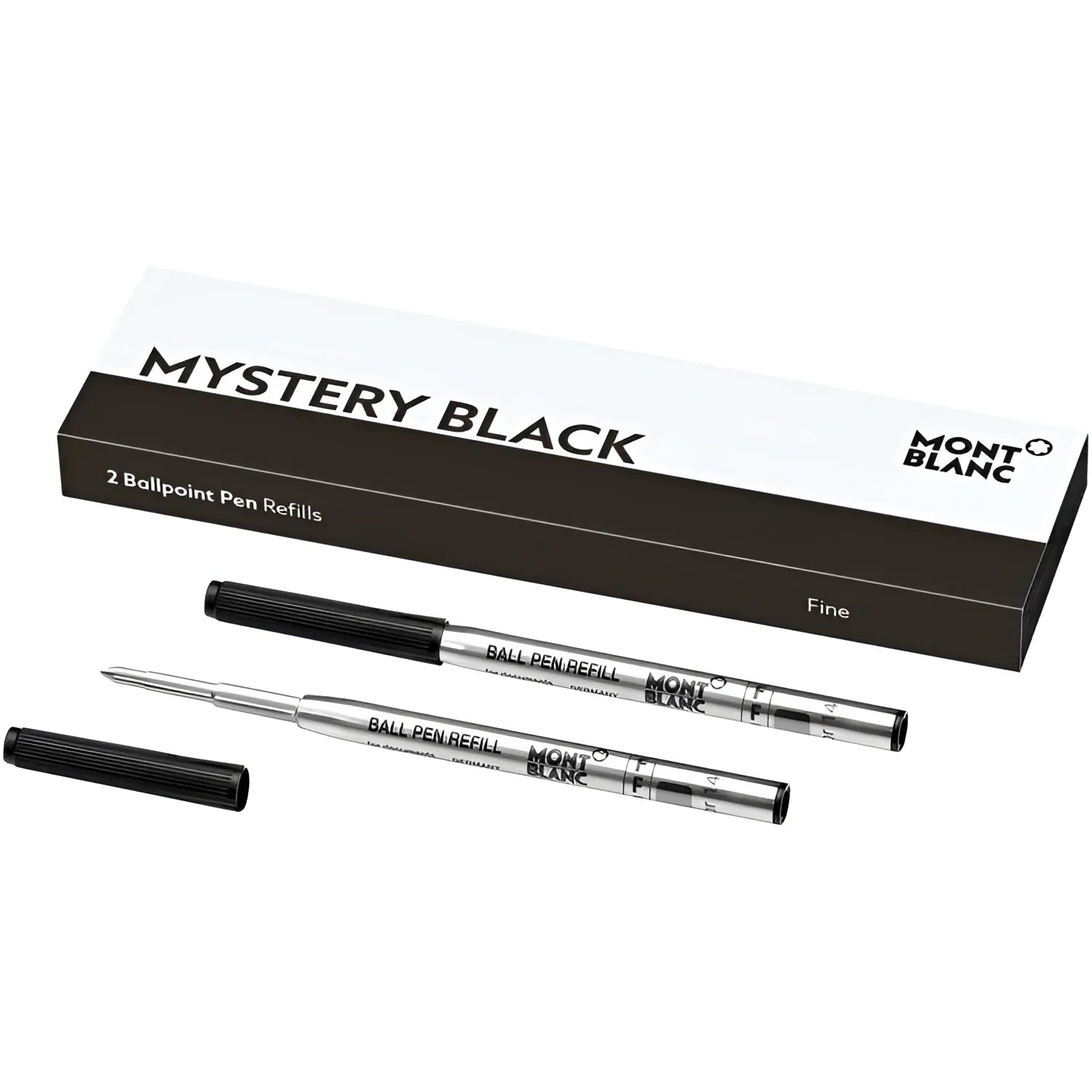 Montblanc refill per penna a sfera punta f mystery black nero con impugnatura texturizzata in elegante nero e argento