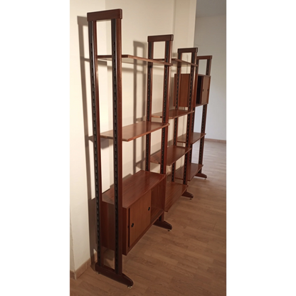 Libreria vintage modulare in teak con supporti verticali e livelli di esposizione