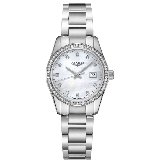 Longines orologio Conquest Classic 29,5mm madreperla diamanti quarzo acciaio L2.286.0.87.6