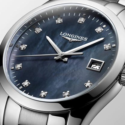 Longines orologio Conquest Classic 34mm madreperla nera acciaio quarzo L2.386.4.88.6
