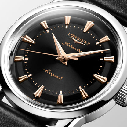 Longines orologio Conquest Heritage 38mm nero automatico acciaio L1.649.4.52.2