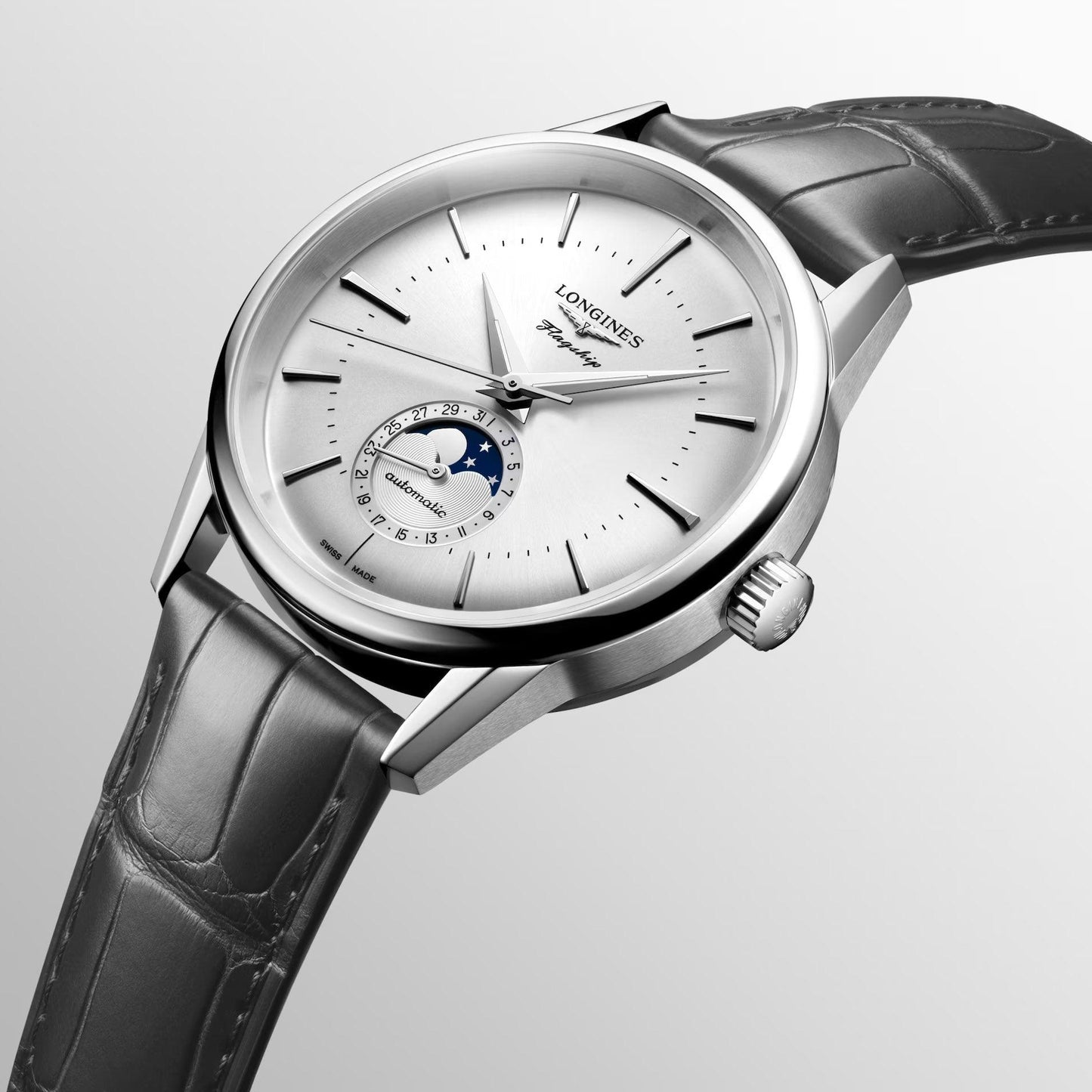 Longines orologio Flagship Heritage Moonphase 38,5 mm argento automatico acciaio L4.815.4.72.2