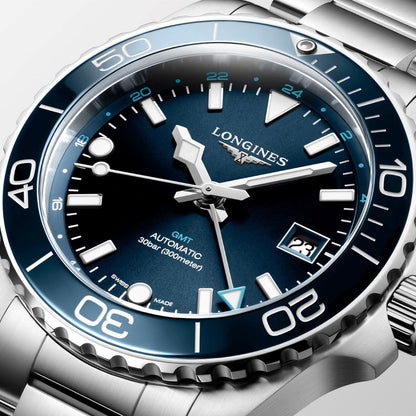 Longines orologio Hydroconquest GMT 41mm blu automatico acciaio L3.790.4.96.6