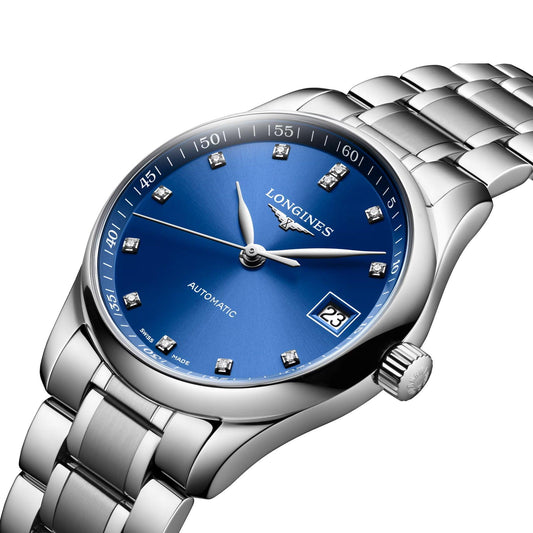 Longines Master Collection 34mm blau Diamanten Automatik Stahl L2.357.4.98.6
