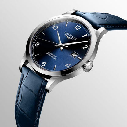Longines orologio Record collection 40mm blu automatico acciaio L2.821.4.96.4