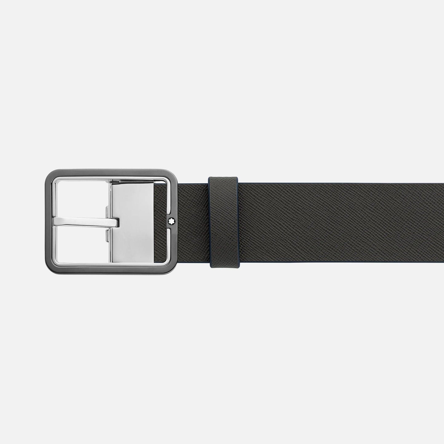 Montblanc cintura 35mm con fibbia rettangolare in pelle blu/grigio reversibile misura regolabile 131193