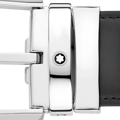 Montblanc cintura da 35 mm in pelle grigia con fibbia a ferro di cavallo 129437