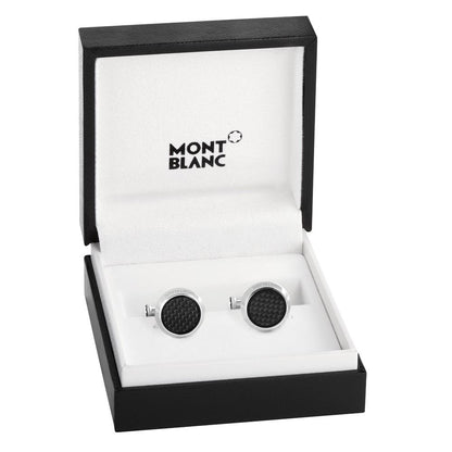 Montblanc gemelli rotondi Extreme 2.0 in acciaio con inserto lavorato effetto carbonio 124295