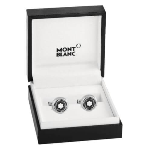 Montblanc gemelli rotondi in acciaio motivo a raggi ed emblema in madreperla 123809