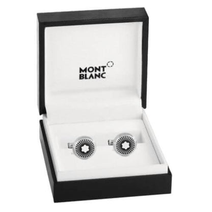 Montblanc gemelli rotondi in acciaio motivo a raggi ed emblema in madreperla 123809