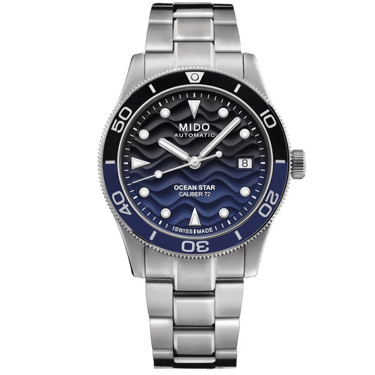 Mido orologio ocean star 39mm blu automatico in acciaio con quadrante blu onde e lunetta abbinata elegante